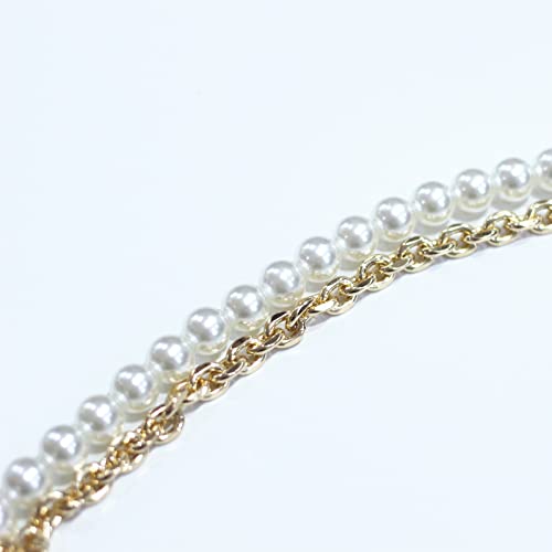 Model Worker 23.6" Imitation Pearl Chain Purse Strap Replacement Handbag Shoulder Bag Clutches Chain Strap with Metal Buckles (Gold) - Image 3