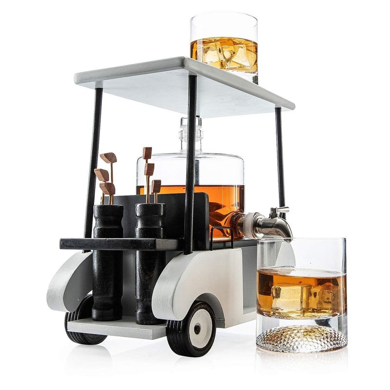 Riderev Riderev Golf Decanter Whiskey Decanter and 2 Whiskey Glasses - Car Shaped, Golf Gifts for Both Men & Women, Golf Accessories, Golfer Gifts, Based on A Replica Golf Cart (850ml Decanter)  - Image 2