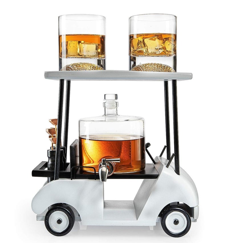 Riderev Riderev Golf Decanter Whiskey Decanter and 2 Whiskey Glasses - Car Shaped, Golf Gifts for Both Men & Women, Golf Accessories, Golfer Gifts, Based on A Replica Golf Cart (850ml Decanter)  - Image 1