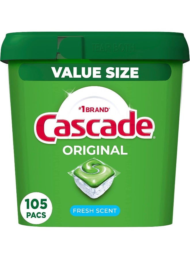 Cascade Original Dishwasher Pods, Actionpacs Dishwasher Detergent Tablets, Fresh Scent, 105 Count - Image 1