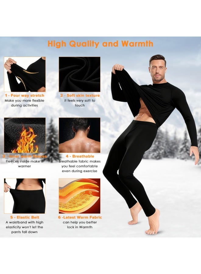 ناكسي فلاي مجموعة ملابس داخلية حرارية للرجال، تضيف المخمل وتسمك، طبقة أساسية شتوية مميزة ناعمة من الملابس الداخلية الحرارية للرجال، مناسبة للاستخدام اليومي والرياضات الخارجية (أسود) - Image 2