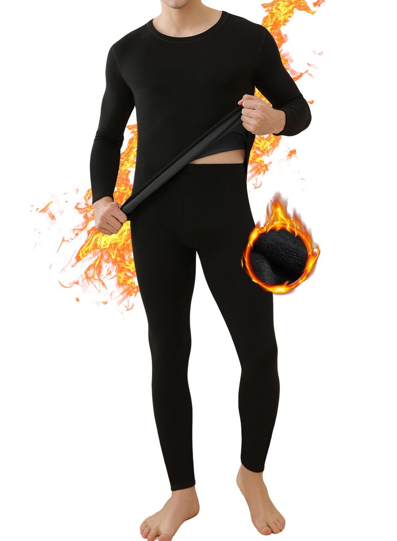 ناكسي فلاي مجموعة ملابس داخلية حرارية للرجال، تضيف المخمل وتسمك، طبقة أساسية شتوية مميزة ناعمة من الملابس الداخلية الحرارية للرجال، مناسبة للاستخدام اليومي والرياضات الخارجية (أسود) - Image 1