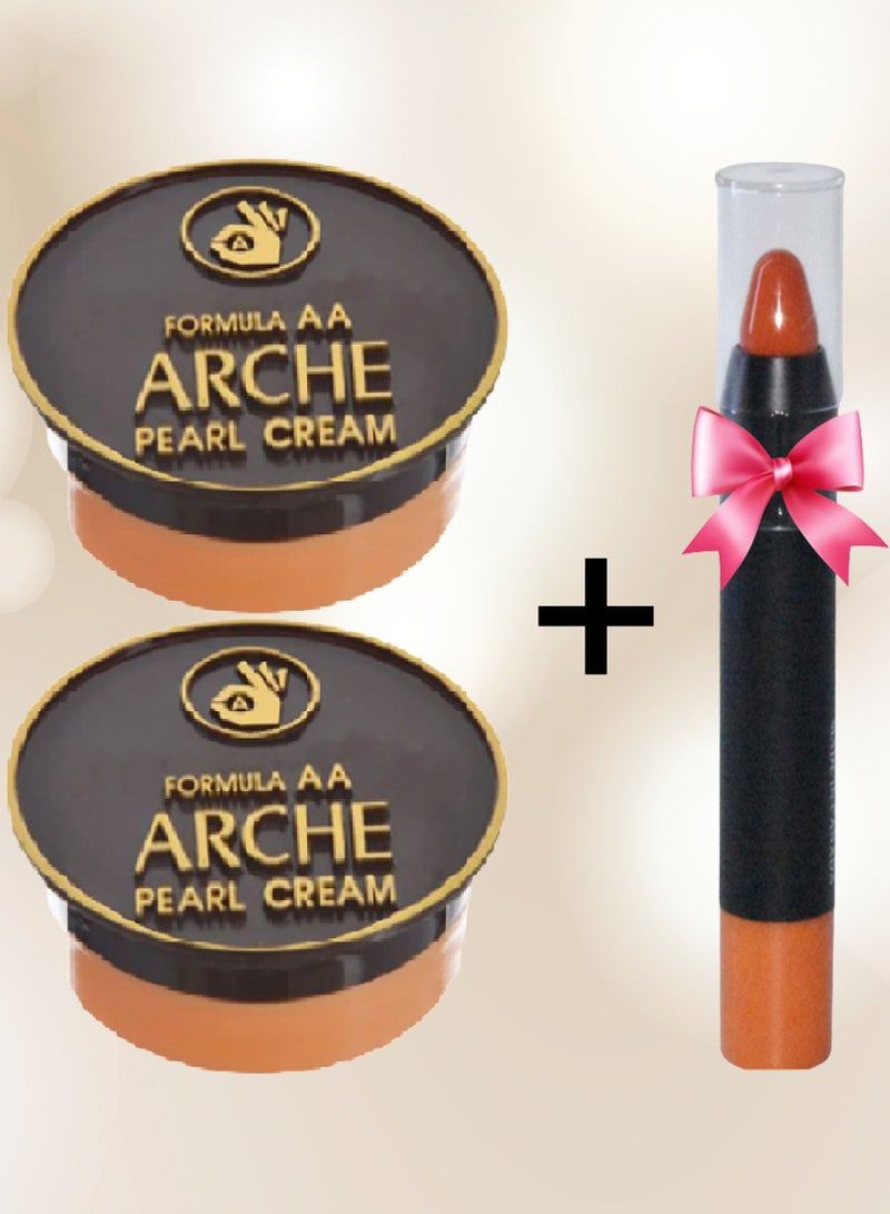 Arche 2 Pieces Skin Lightening Cream 5 Grams 3 In 1 With Multiple Properties Including Covering Black Spots On The Face Sun Protection Softening The Skin Cream Before Makeup And 1 Piece Lipstick - Image 1