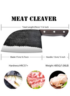 Astylway 6.7 Inch Chef Meat Knife Full Tang Serbian Chefs knife Forging Kitchen Knives Wood Handle Set with Leather Sheath Butcher Knife Outdoor Meat Vegetable Cleaver for Family BBQ or Camping  - Image 3