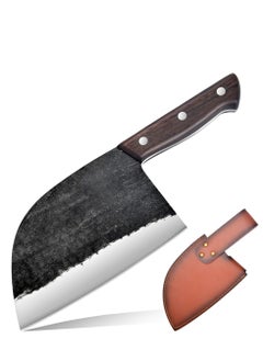 Astylway 6.7 Inch Chef Meat Knife Full Tang Serbian Chefs knife Forging Kitchen Knives Wood Handle Set with Leather Sheath Butcher Knife Outdoor Meat Vegetable Cleaver for Family BBQ or Camping  - Image 1