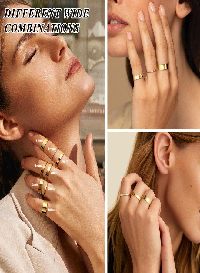 ADRAMATA 1-8mm 14K Gold Filled Rings Stacking Rings for Women Stackable Rings Thin Band Rings Plain Pinky Thumb Finger Rings Trendy Mid Statement Rings Comfort Knuckle Rings Set - Image 3