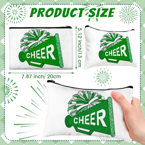 Cosblank 20 Pcs Cheer Makeup Bag Cheer Teams Senior Night Gifts Canvas Makeup Case Cheerleader Teams Gifts Zipper Pouch for Cheerleading Teammates Party SuppliesGreen - Image 3