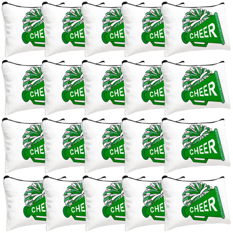 Cosblank 20 Pcs Cheer Makeup Bag Cheer Teams Senior Night Gifts Canvas Makeup Case Cheerleader Teams Gifts Zipper Pouch for Cheerleading Teammates Party SuppliesGreen - Image 2