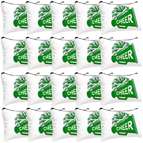 Cosblank 20 Pcs Cheer Makeup Bag Cheer Teams Senior Night Gifts Canvas Makeup Case Cheerleader Teams Gifts Zipper Pouch for Cheerleading Teammates Party SuppliesGreen - Image 1