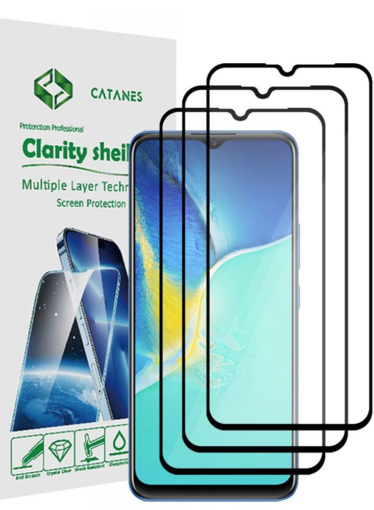 CATANES 3 Pack For Vivo Y01 Screen Protector Tempered Glass Full Glue Back - Image 1