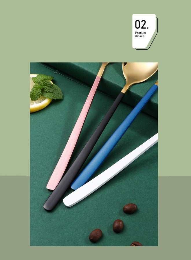 KESESU Spoons, Stainless Steel Long-Handled Spoon,Gold Small Round Spoon,Household Tableware Set,Dessert Spoon,for Cafe Restaurant (White-Gold 8.20 Inch, 6) - Image 5