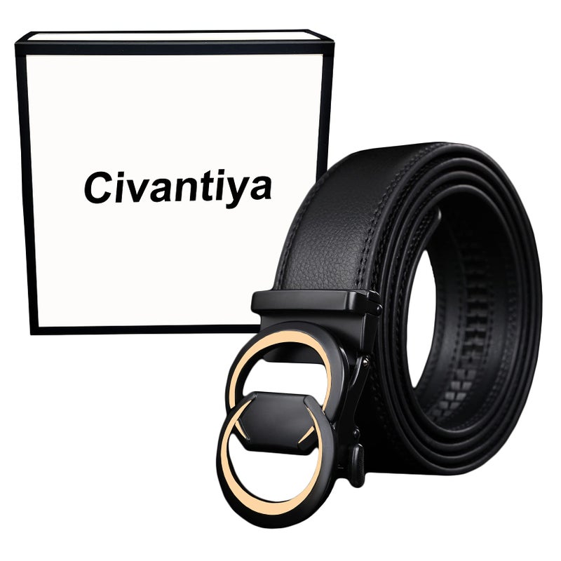 Civantiya Civantiya Ratchet Belt for Men, Mens Belt Leather Designer 1 3/8" for Casual Jeans, Black Fashion Belts  - Image 2