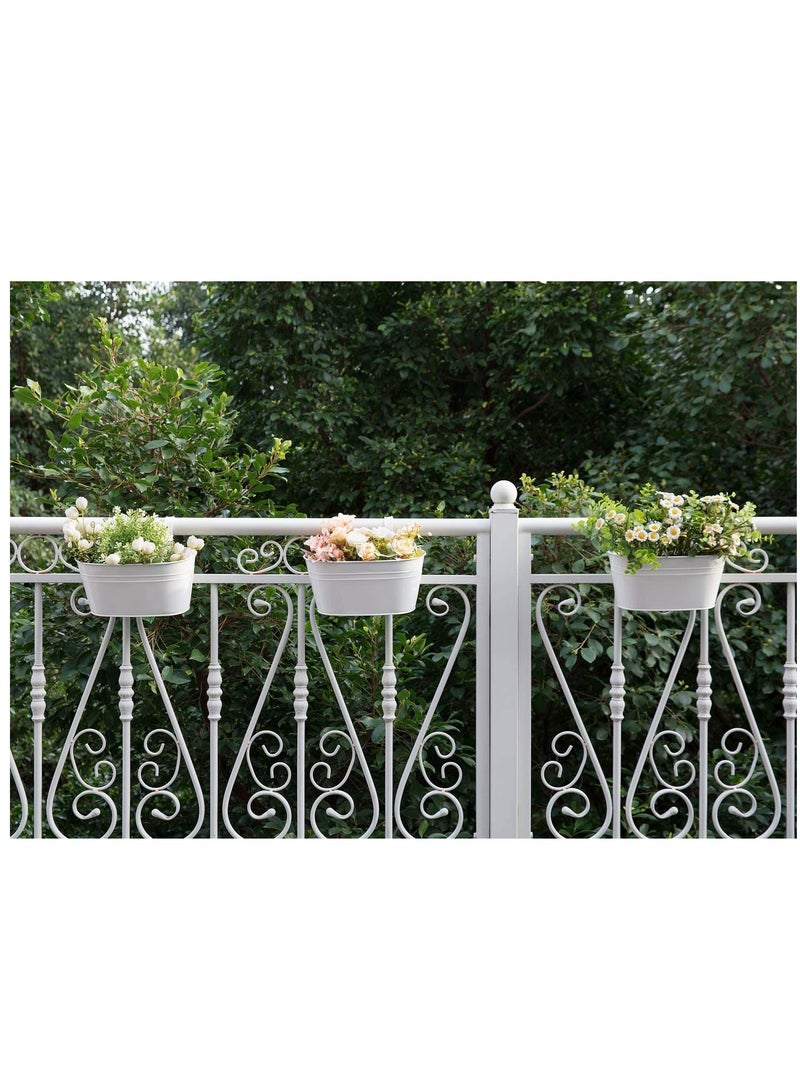 KASTWAVE Flower Pots Metal Iron Hanging Flower Pots for Railing Fence Hanging Bucket Pots Countryside Style Window Flower Plant Holder with Detachable Hooks Home Decor White (1 Pcs) - Image 4
