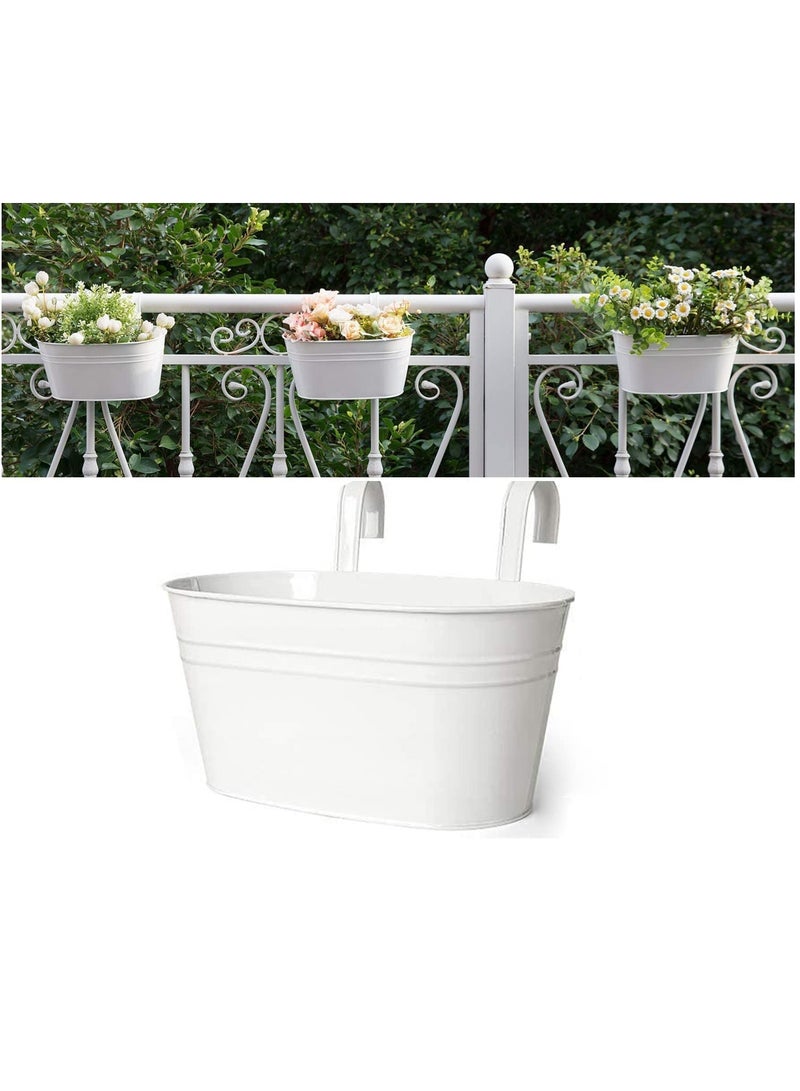 KASTWAVE Flower Pots Metal Iron Hanging Flower Pots for Railing Fence Hanging Bucket Pots Countryside Style Window Flower Plant Holder with Detachable Hooks Home Decor White (1 Pcs) - Image 1