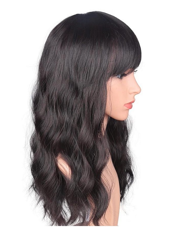 Thrift Bazaar 16 Inches Black Mix Brown Fashion Wavy Synthetic Hair Wigs For Black Women With Side Bangs Free Wig Cap (BLACK MIX BROWN(1B/33#)) - Image 4