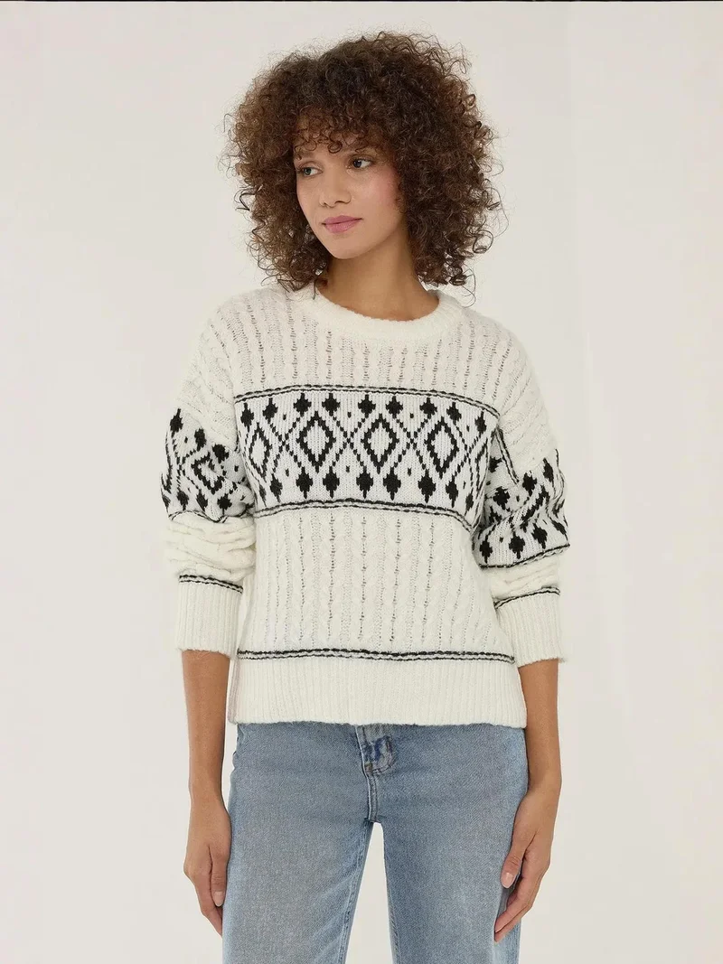 Relaxed Fit Ethnic Knitted Sweater