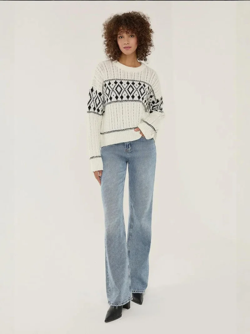 HICCUP Relaxed Fit Ethnic Knitted Sweater