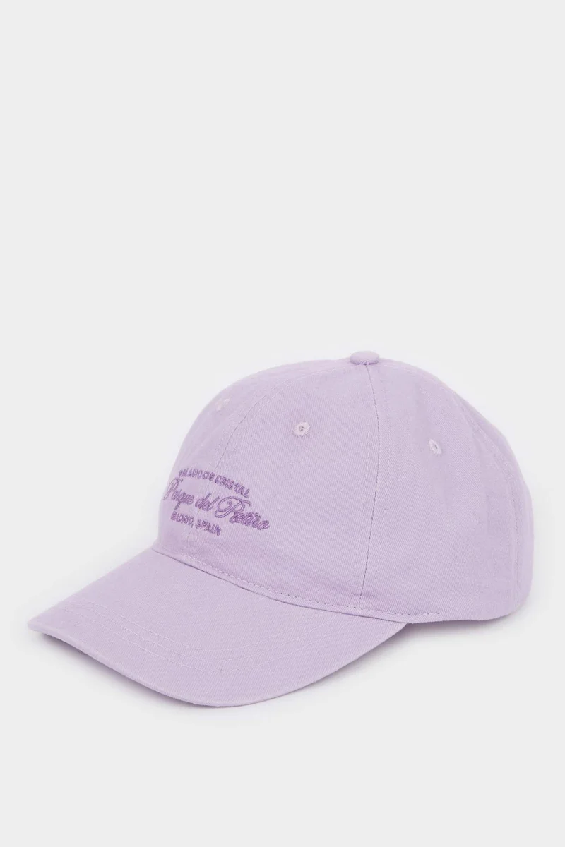 Woman Cotton Purple Embroidered Cap