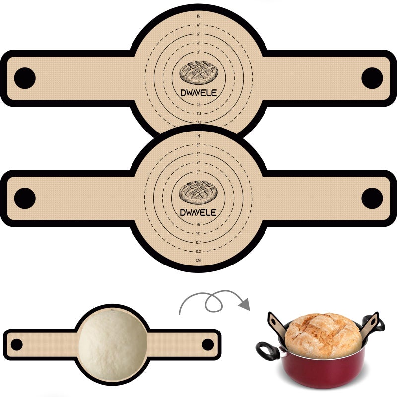 Dwavele Silicone Bread Sling for Dutch Oven, Non-Stick & Easy to Clean Bread Baking Mat Set, 2 Pcs Reusable Bread Sling with Long Handle to Transfer Sourdough (Black, 2PCS Round) - Image 1