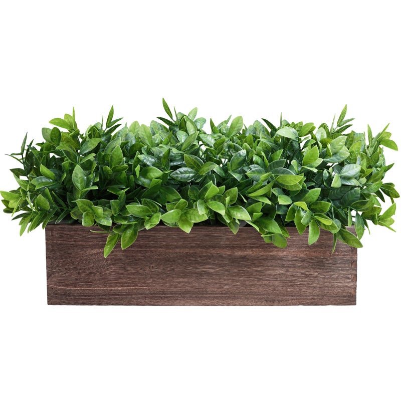 Winlyn 14 Artificial Boxwood Plants in Rectangular Wood Planter Farmhouse Greenery Arrangement Centerpiece Faux Potted Herb Plant for Wedding Dining Room Table Kitchen Windowsill Mantel Shelf Dcor