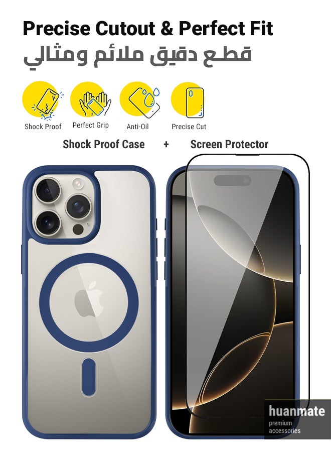 2 in 1 Apple iPhone 16 Pro Magsafe Protection Pack - Ultra Clear Shockproof Case & Edge-to-Edge Screen Protector, 360 Degree Protection, Back Cover & Screen Protector for Apple iPhone 16 Pro
