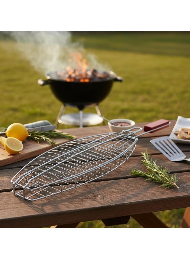 أي كي دي سي شواية سمك بيضاوية من AKDC BBQ مقاس 32 × 19 سم - سلة قابلة للطي من الفولاذ المقاوم للصدأ لشواء الأسماك واللحوم والخضروات - Image 1