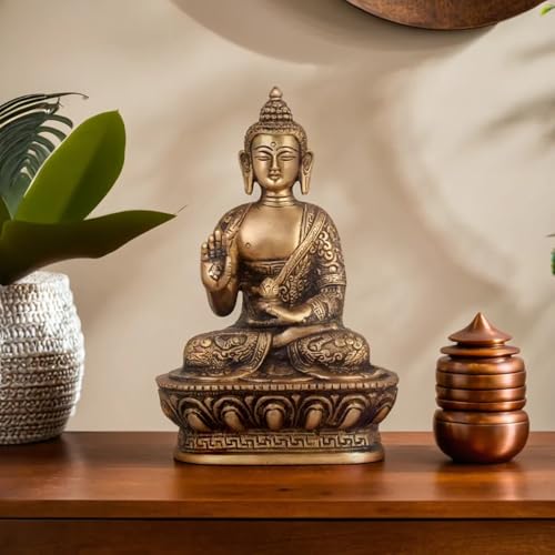 Kartique Brass Blessing Gautam Buddha for Living Room Decor in Gold Color Height 7 Inch Buddha Idol for Home Decor - Image 1
