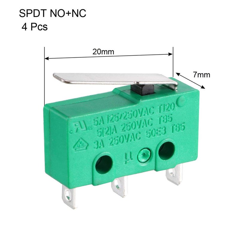 uxcell 4PCS KW4-3Z-3 Micro Limit Switch SPDT NO NC 3 Terminals Momentary Short Straight Lever Type Green - Image 2