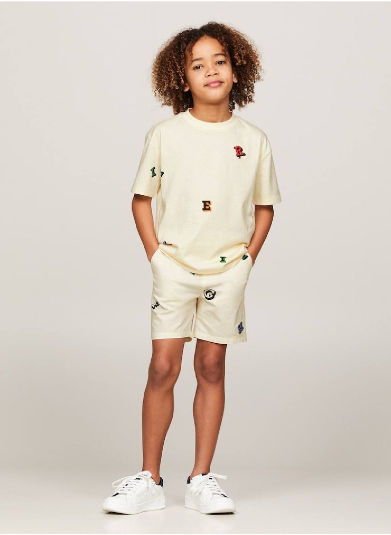 TOMMY HILFIGER - Boys' Hilfiger Monotype Letter Print T-Shirt -  Pure cotton, Beige - Image 1