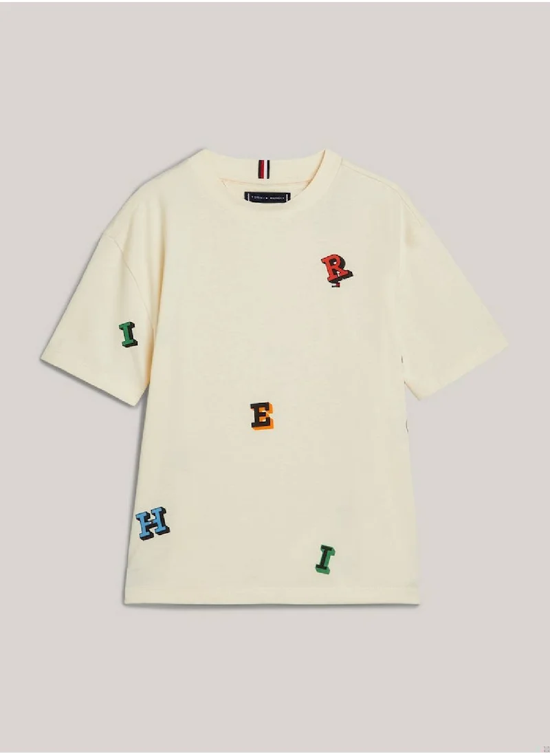 TOMMY HILFIGER Boys' Hilfiger Monotype Letter Print T-Shirt -  Pure cotton, Beige