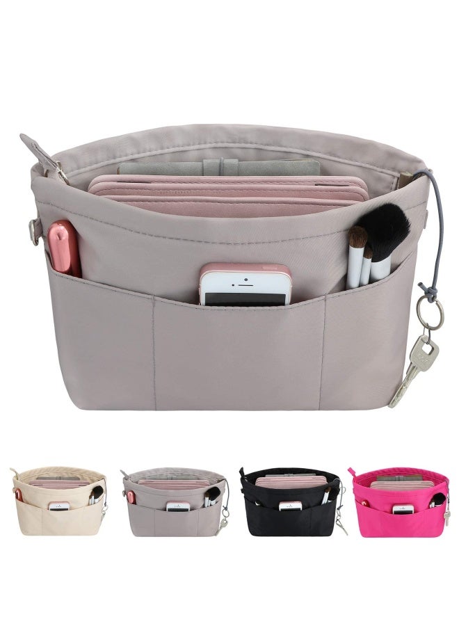 Purse Organizer Insert With Zipped Top For Tote Bag Handbag Shaper With 13 Pockets Grey Xs  - Image 1