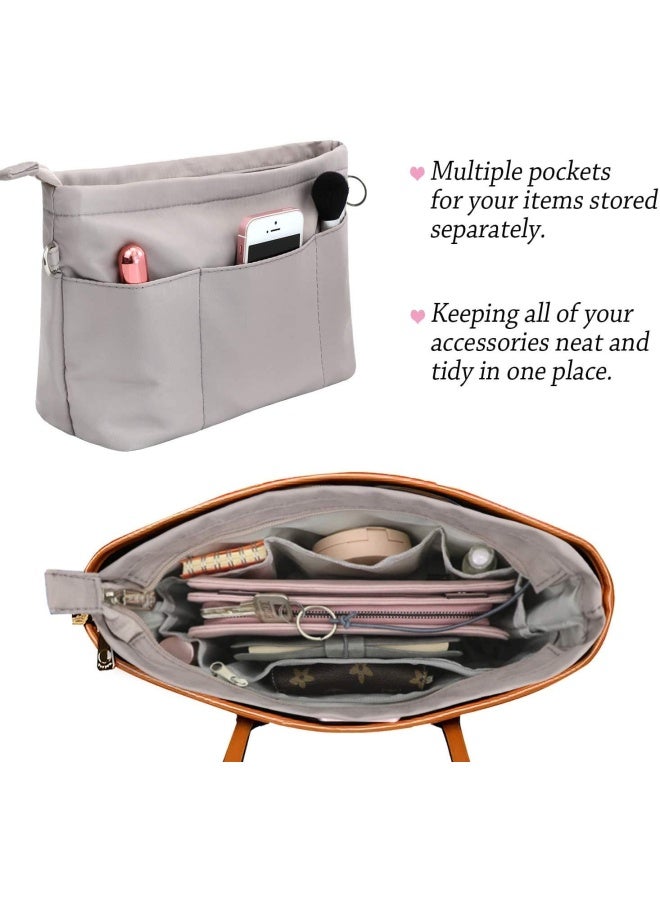 Purse Organizer Insert With Zipped Top For Tote Bag Handbag Shaper With 13 Pockets Grey Xs  - Image 3