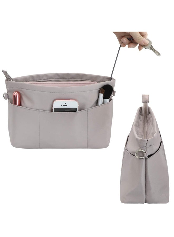 Purse Organizer Insert With Zipped Top For Tote Bag Handbag Shaper With 13 Pockets Grey Xs  - Image 5