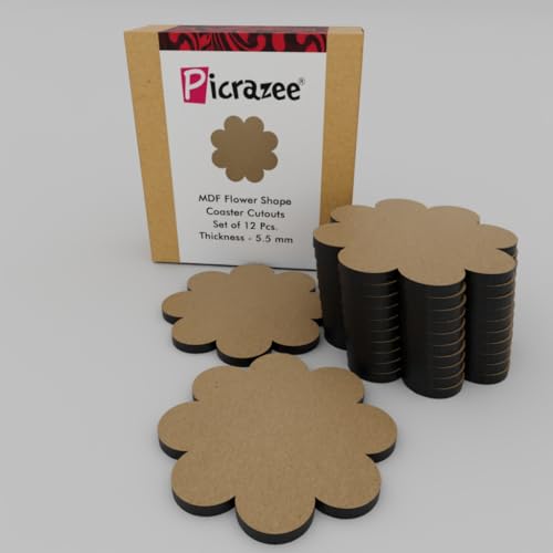 PICRAZEE MDF Wooden Coasters Flower Shape Set of 12 pcs for DIY Craft, Mandala Art, Resin Art, Painting, Decoration Craft Kit Size 4 inch (FL_12) - Image 1