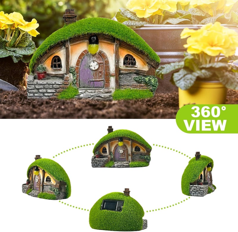 Darkdec Garden Statue and Fairy House with Solar Lights – Resin Outdoor Figurine Lights, Cottage Yard Decor for Porch & Lawn - Image 2