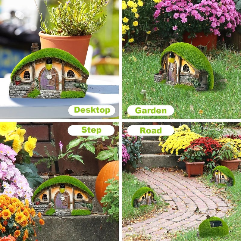 Darkdec Garden Statue and Fairy House with Solar Lights – Resin Outdoor Figurine Lights, Cottage Yard Decor for Porch & Lawn - Image 5