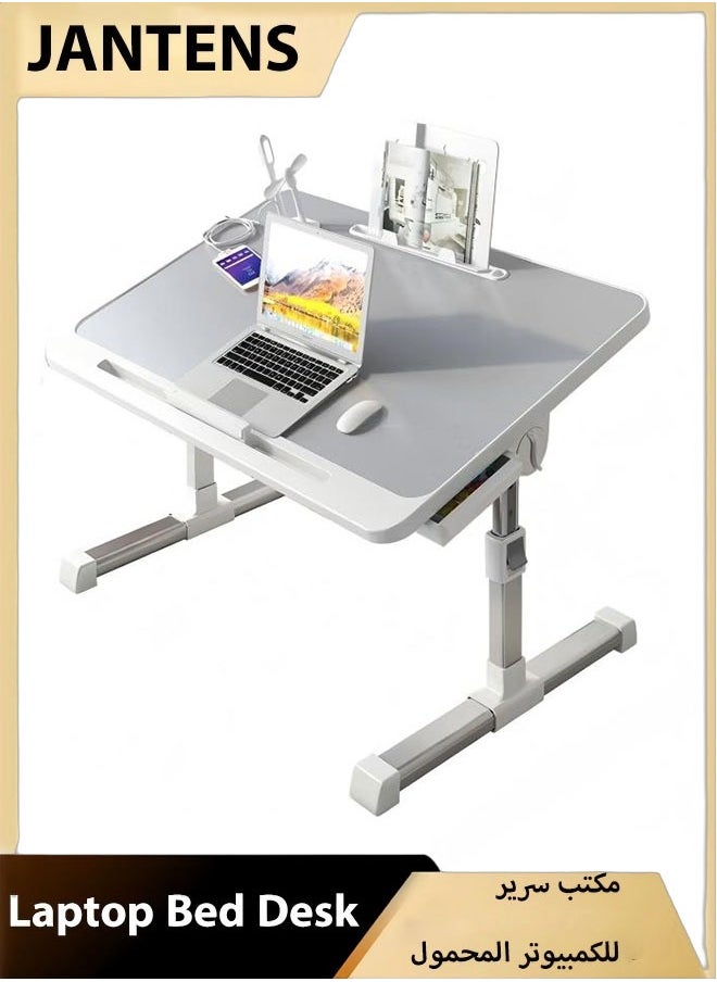 JANTENS Laptop Desk for Bed, Adjustable Laptop Bed Tray Table, Portable Lap Desks with USB Cooling Fan and Foldable Legs for Computer and Laptop White  - Image 1