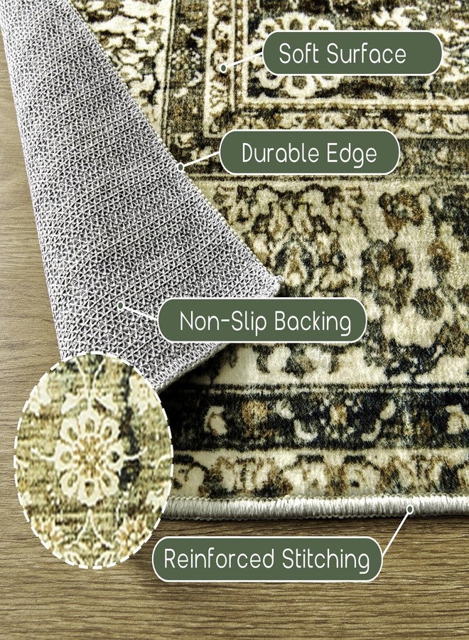 BILEEHOME Olive and Tan Rug for Bedroom Neutral Boho Farmhouse Floral Washable Soft Faux Wool No Slip Area Rugs for Living Room Home Office,5x8 - Image 3