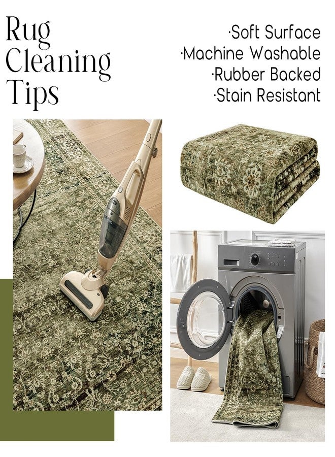 BILEEHOME Olive and Tan Rug for Bedroom Neutral Boho Farmhouse Floral Washable Soft Faux Wool No Slip Area Rugs for Living Room Home Office,5x8 - Image 4