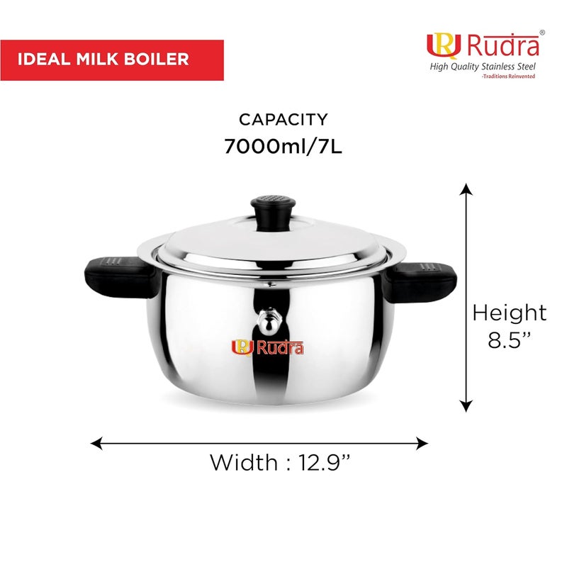 RUDRA Rudra Stainless Steel Ideal Milk BoilerCooker 7L SS 202 Grade SpillProof Design Gas Induction Stove Compatible Durable Hygienic Cookware for Boiling Milk Water Tea More  - Image 2