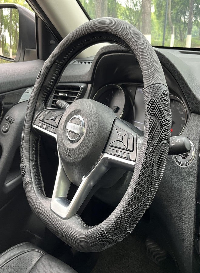 PINCTROT D Shaped Comfy Grip Steering Wheel Cover, Anti-Slip Design, Flat Bottom 14.5-15 Inch(Silicone Black) - Image 1