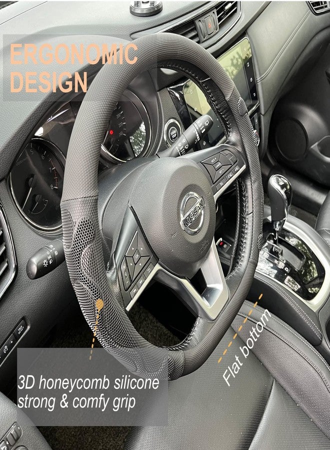 PINCTROT D Shaped Comfy Grip Steering Wheel Cover, Anti-Slip Design, Flat Bottom 14.5-15 Inch(Silicone Black) - Image 2