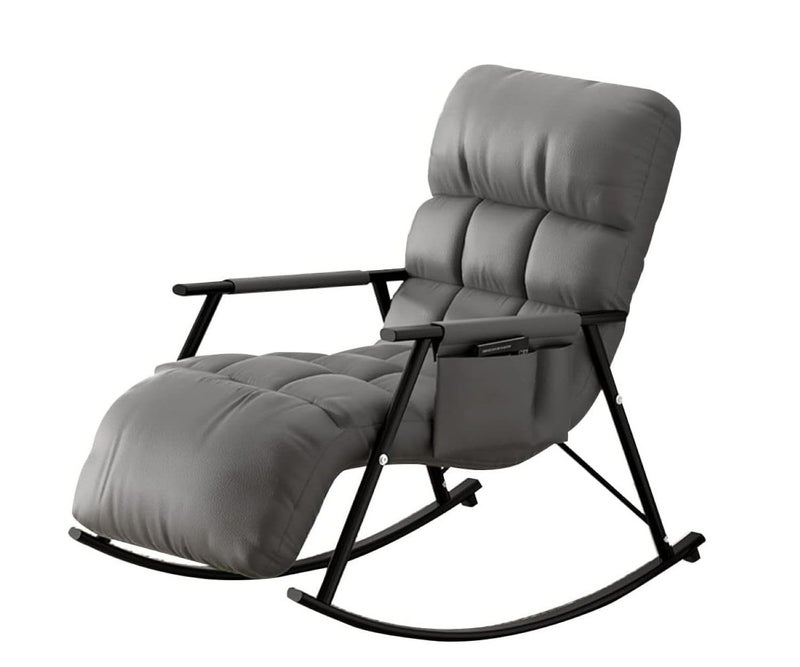 Inditradition Recliner Rocking Chair with Arm and Foot Rest, Louge Chair with 5 Reclining Position Upto 180° | Durable Metal Frame with Microfiber Padding (Grey, 38x24 Inches, Foldable) - Image 1