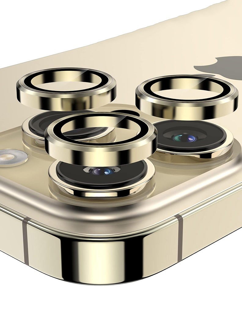 Theodor iPhone 14 Pro/ 14 Pro Max 3 Pcs Camera Lens Protector With 9H Tempered HD Glass Camera Cover Anti Scratch Aluminum Alloy Camera Ring, Gold - Image 1