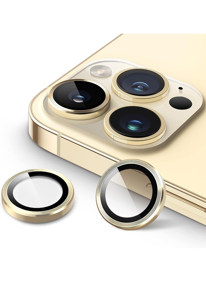 Theodor iPhone 14 Pro/ 14 Pro Max 3 Pcs Camera Lens Protector With 9H Tempered HD Glass Camera Cover Anti Scratch Aluminum Alloy Camera Ring, Gold - Image 1