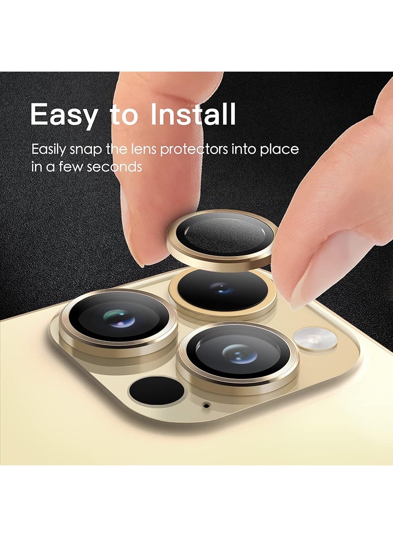 Theodor iPhone 14 Pro/ 14 Pro Max 3 Pcs Camera Lens Protector With 9H Tempered HD Glass Camera Cover Anti Scratch Aluminum Alloy Camera Ring, Gold - Image 5