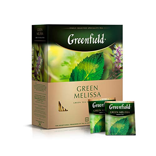Greenfield Green Melissa Green Tea Collection Finely Selected Speciality Tea 100 Double Chamber Teabags With Tags in Foil Sachets - Image 1