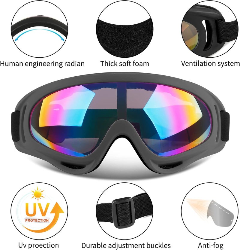 COOLOO Ski Goggles, 2 Pack Snow Goggles Snowboard Goggles for Men Women Kids - UV Protection Foam Anti-Scratch Dustproof - Image 2