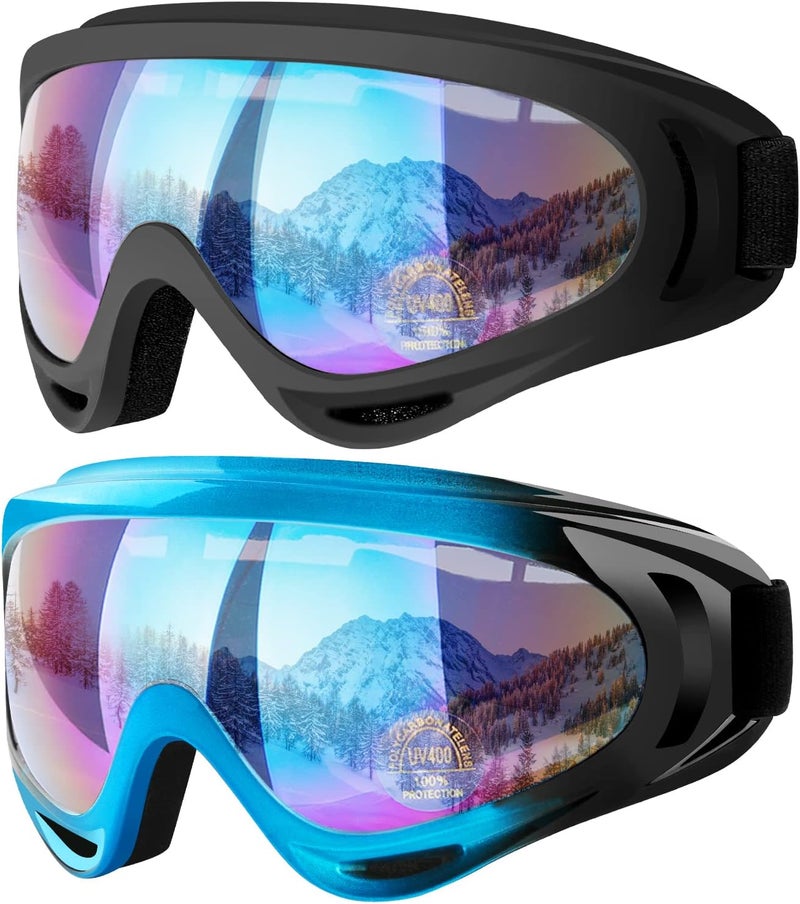 COOLOO Ski Goggles, 2 Pack Snow Goggles Snowboard Goggles for Men Women Kids - UV Protection Foam Anti-Scratch Dustproof - Image 1