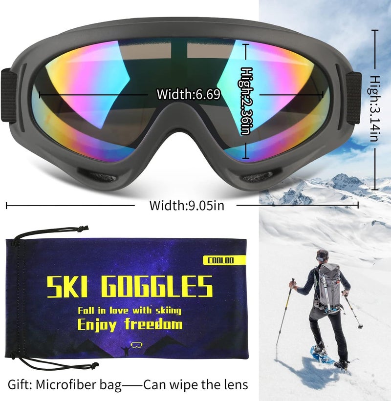COOLOO Ski Goggles, 2 Pack Snow Goggles Snowboard Goggles for Men Women Kids - UV Protection Foam Anti-Scratch Dustproof - Image 3